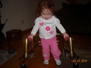 Using her shiny new walker. Abby was upset it didn't have sparkles.