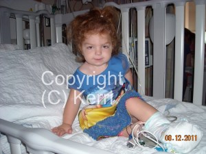 The IV is in her foot