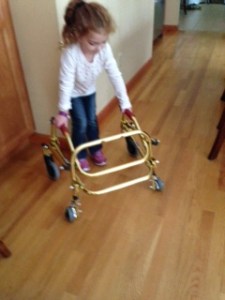 Bridget saying bye to her walker.